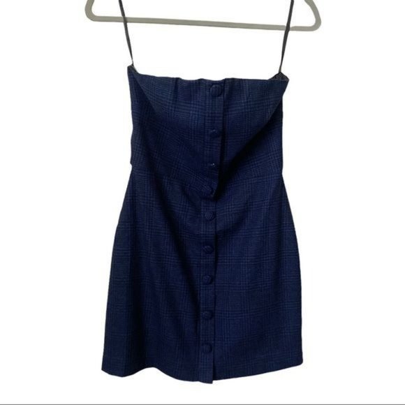 NWT Lovers + Friends Bliss Plaid Button Front Strapless Mini Dress - Picture 2 of 8